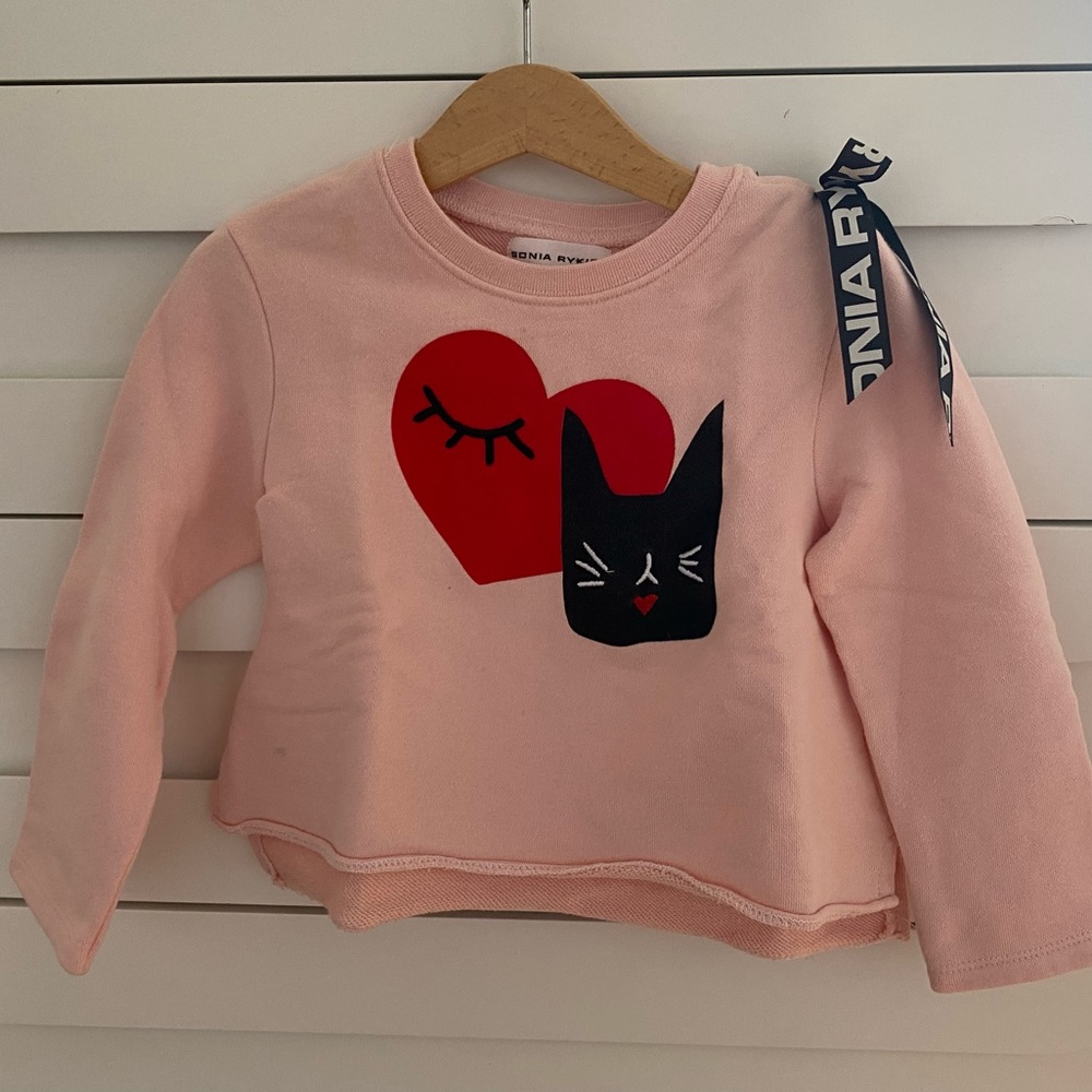 Sonia Rykiel Paris Pink Sweatshirt with Heart and Cat Design - Picture 2 of 7